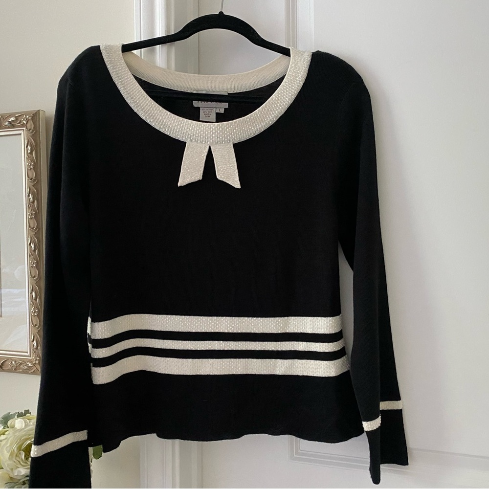 Pre-owned Vintage Adrianna Papell Black/Cream Beaded Sweater, size L